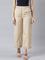 Women Solid Wheat Mid Rise Linen Wide Pant