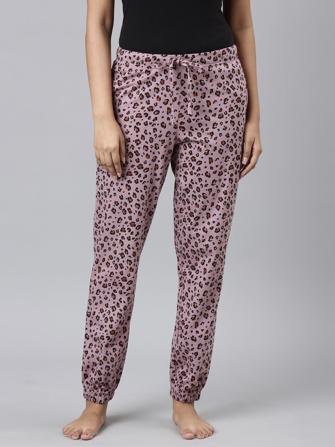 Women Printed Purple Cotton Knit Mid Rise Lounge Pants