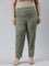 Women Olive Stripe Linen Pencil Pants