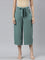 Women Solid Ocean Green Linen Mid Rise Culottes