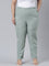 Women Light Green Stripe Linen Pencil Pants