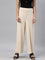 Women Solid Light Beige Viscose Mid Rise Knit Palazzos