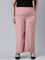 Women Solid Baby Pink Mid Rise Linen Wide Pant