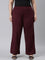 Women Solid Bright Maroon Ponte Wide Leg Pants