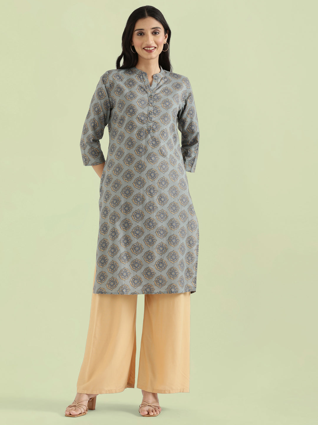 Cotton Medallion Print Straight Kurta