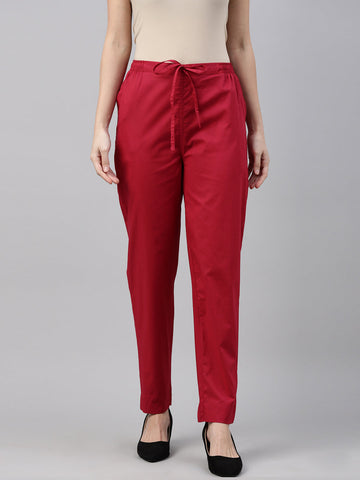 Women Solid Cherry Comfort Fit Cotton Pants