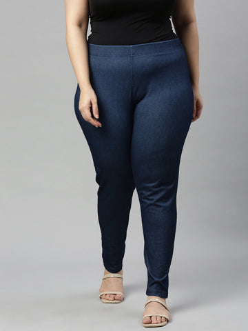 Women Solid Blue Denim Legging