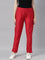 Women Cherry Red Solid Mid Rise Metallic Pants