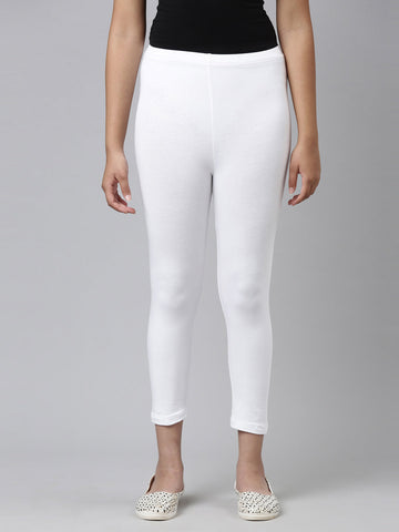 Girls Solid White 3/4th Leggings