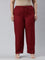 Women Solid Bright Red Viscose Mid Rise Casual Pants