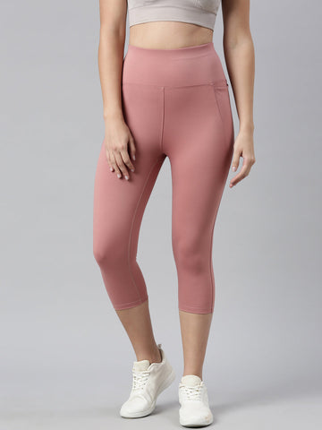 Women Solid Dusty Pink High Rise Training Capri