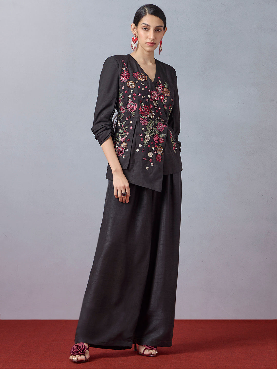Black Floral Embroidered Co-ord Set