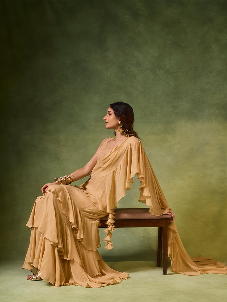 Ruffled Saree Set – Gold