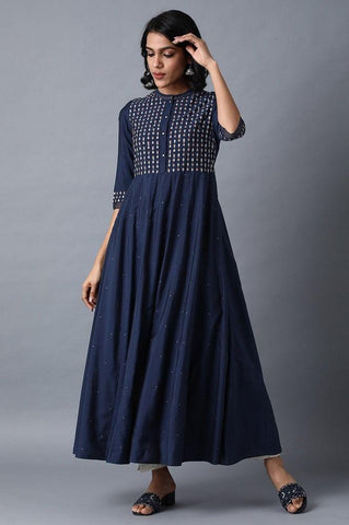 Blue Mandarin Neck Dress