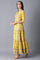 Yellow Round Neck Tiered Festive Dress