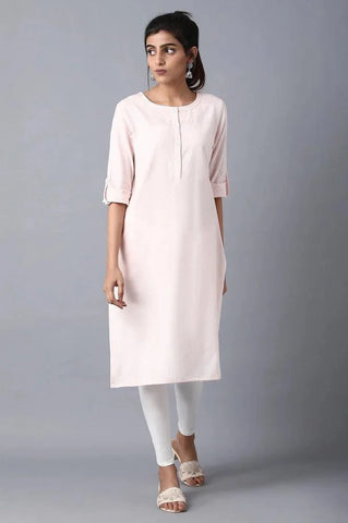 Pink Round Neck Solid kurta