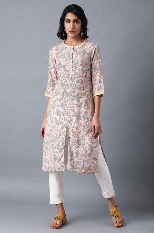 Blush Pink Round Neck Floral kurta