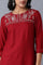 Maroon Round Neck Embroidered kurta