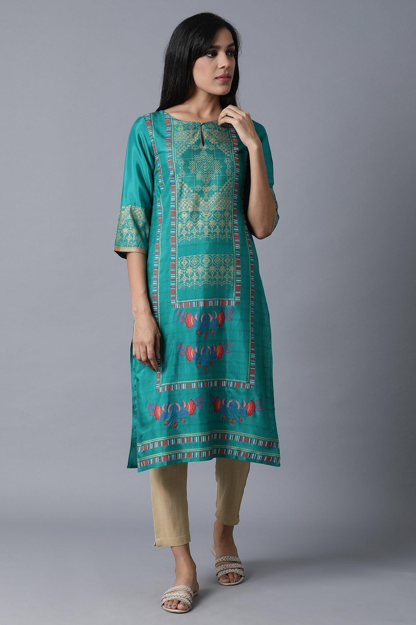 Leafy Green Tribal Print kurta