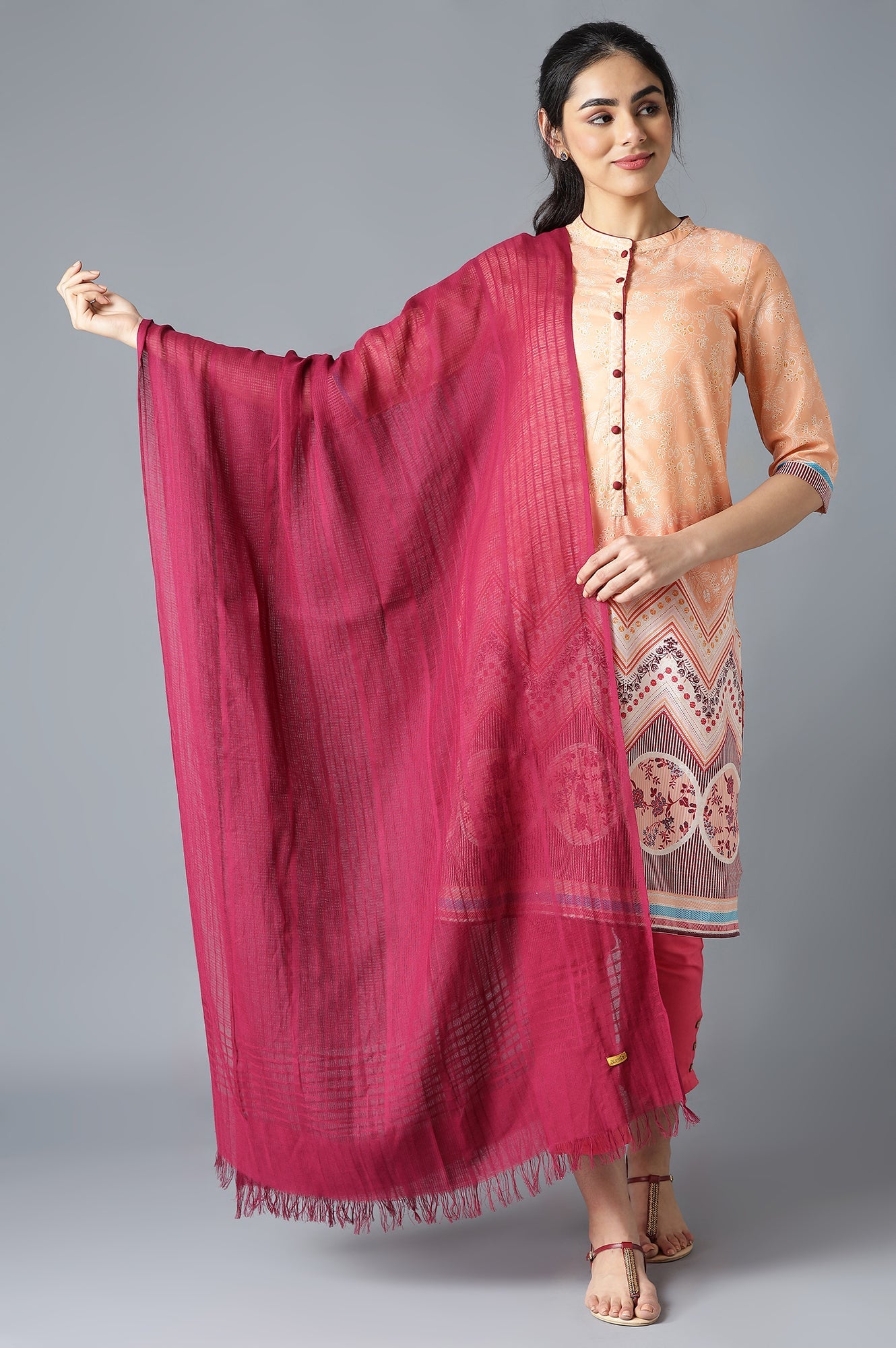 Burgundy Solid Cotton Dupatta