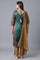 Green Panelled Satin kurta-Parallel Pants-Dupatta Set