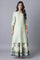 Sage Green Printed kurta with Organza Detail