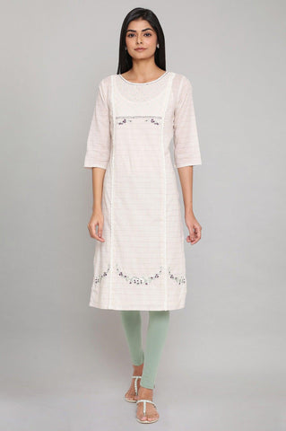 Ecru Straight kurta In Gathered Sleeves With Inner