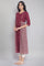 Maroon Flared Gathered Dress with Embroidery