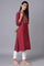 Maroon A-line kurta with Embroidery