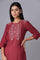 Maroon A-line kurta with Embroidery