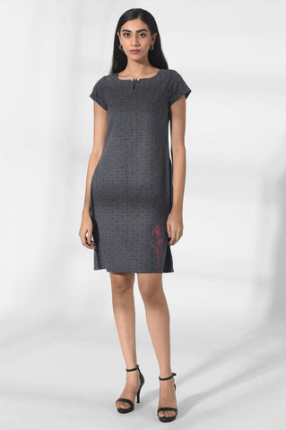 Dark Grey Sheath Dress with Embroidery