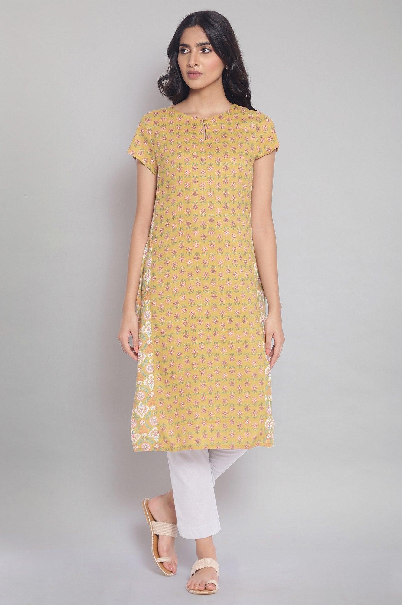 Dark Yellow Floral Print kurta