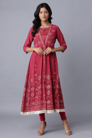 Wine Layered kurta-Solid Tights Set