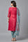 Persian Red Embroidered Flared kurta-Solid Tights-Dupatta Set