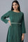 Deep Green Pleated kurta-Parallel Pants Set