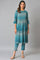 Teal Yarn-Dyed Ikkat Crepe kurta And Straight Pants Set