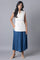 Blue Solid Flared Cotton Culottes With Drawstring