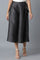Black Solid Flared Cotton Culottes With Drawstring