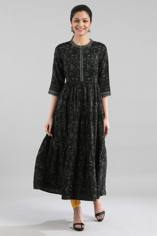 Black Printed Tiered kurta