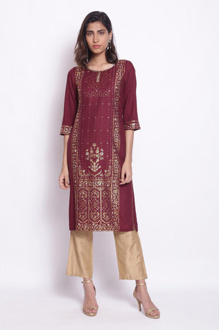 Purple Straight Foil Print kurta