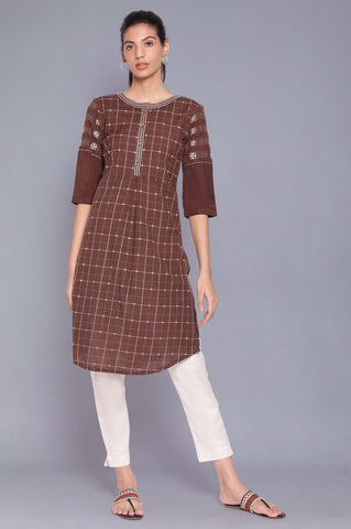 Dark Brown Checks kurta