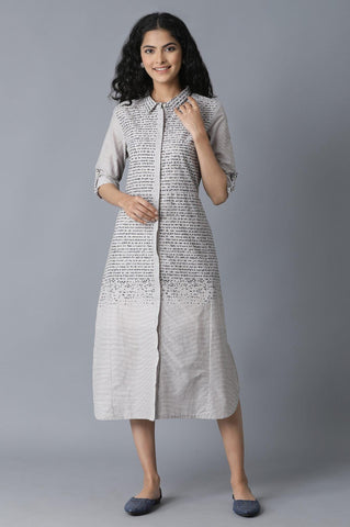 Grey Engineered Print Shirt Dress