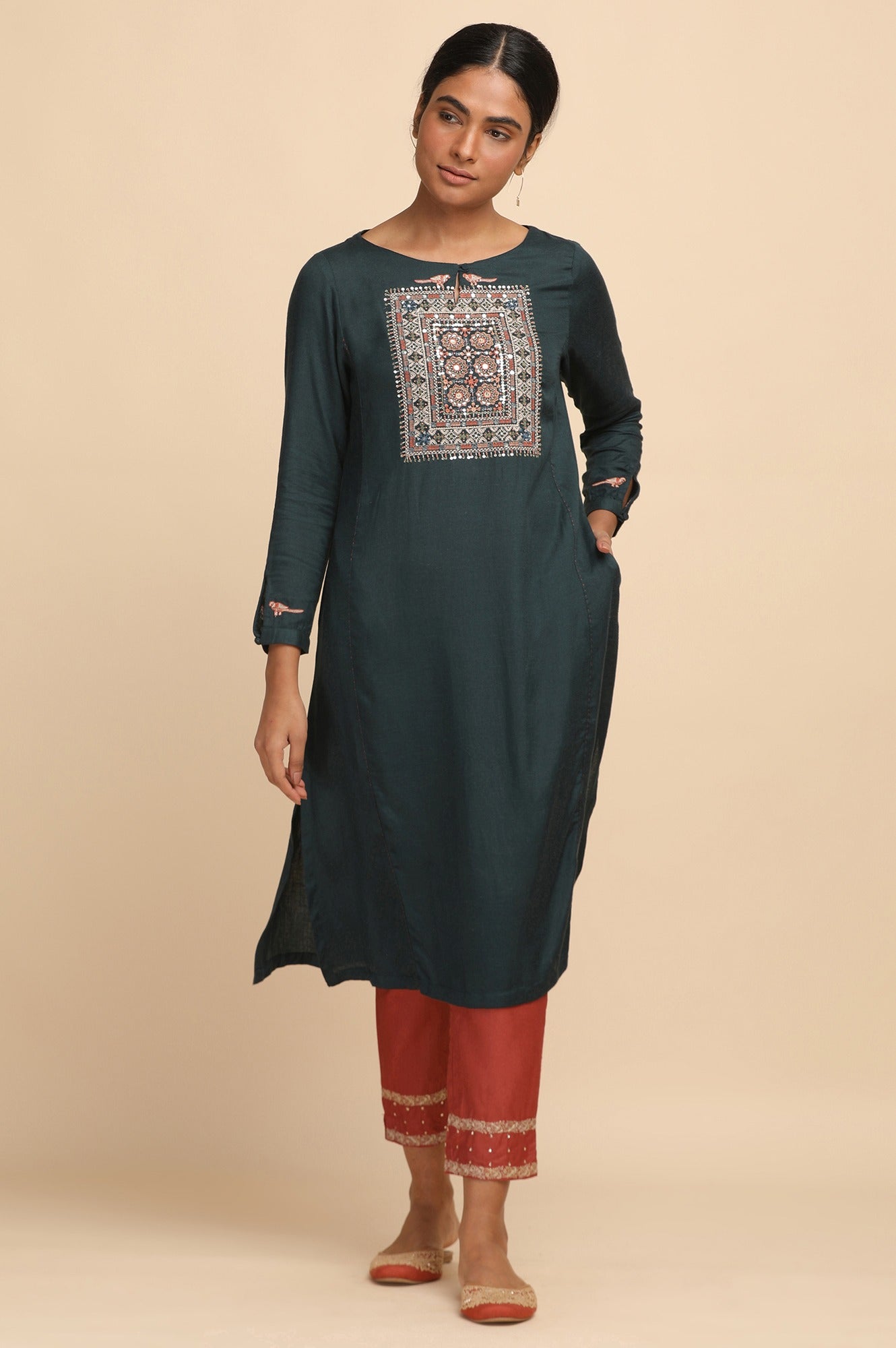 Teal Blue Embroidered kurta