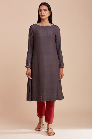 Dark Grey Tussar Solid kurta