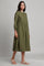 Dark Green Gathered Solid Dress