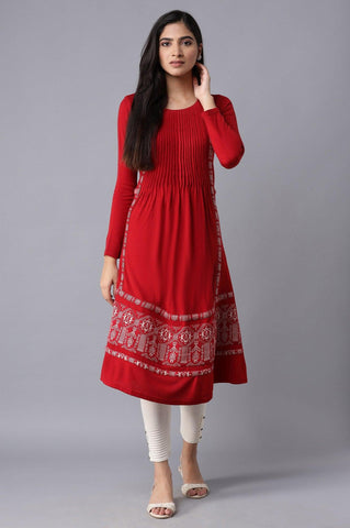 Salsa Red A-line Winter kurta