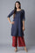 Blue Embroidered kurta-Red Palazzo Set