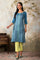 Blue Floral Motifs Dobby Straight Kurta