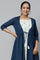 Blue Flared Gilet With Noodle Strap Kurta