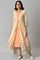 Beige Printed Front Open Gillet with Peach Inner kurta and and Beige Straight Palazzo